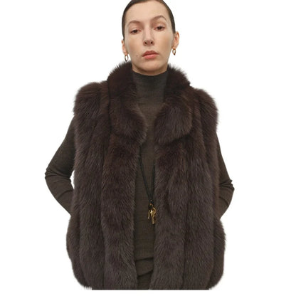 Stylishly stacked, blue fox imported from Finland, back hair, stand-up collar, vertical row fur, vest short Shu Jeju Xuejing
