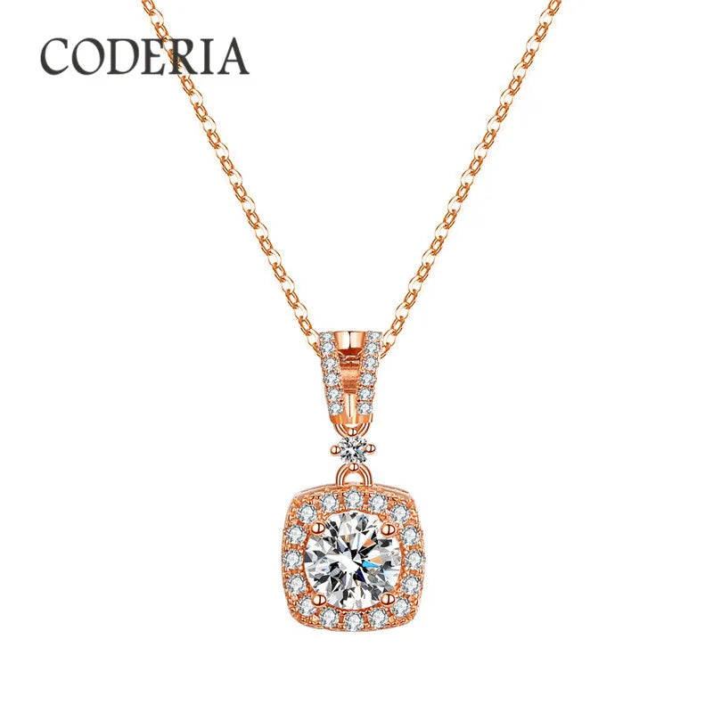 Luxury Rose Gold Necklace Pendant 1 CT Moissanite High Clarity VVS1 Women Gem Sterling Silver Jewelry Anniversary Fashion Gift