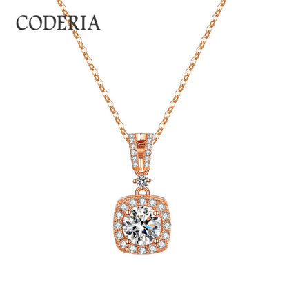 Luxury Rose Gold Necklace Pendant 1 CT Moissanite High Clarity VVS1 Women Gem Sterling Silver Jewelry Anniversary Fashion Gift