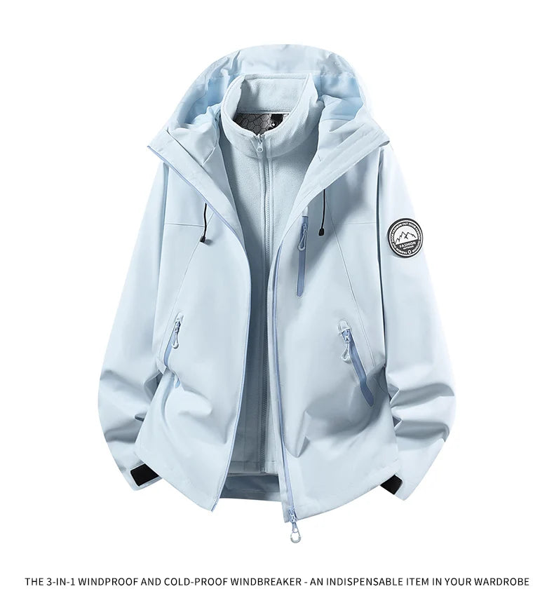 CHRLCK Men Women Hiking 3IN1 Jackets Waterproof Fleece Windproof Windbreaker Camping Climbing Trekking Outdoor Jacket Autumn