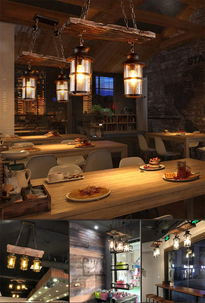 Retro Wood E27 LED Ceiling Lamp Antique Industrial Chandelier Lighting LOFT Bar luminaire Vintage Pendant Lights lustre