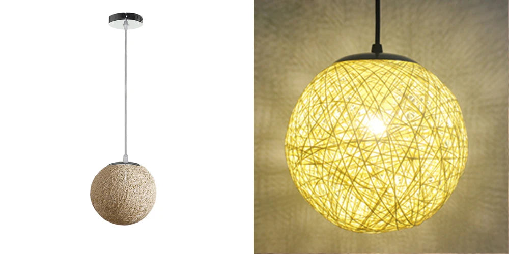 Nordic Hand-woven Rattan Pendant Lights Ceiling Chandelier Modern Hanging Lamps Restaurant Living Room Kitchen Lighting Fixtures