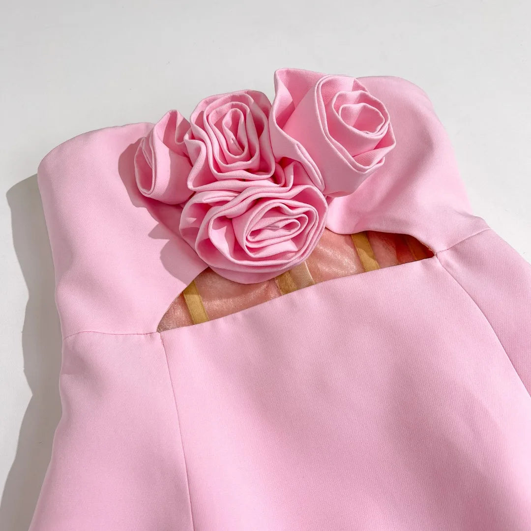 Women's Pink Rose Floral Strapless Party/Bar/Beach Dress – High-Quality Women's Dress on Sale