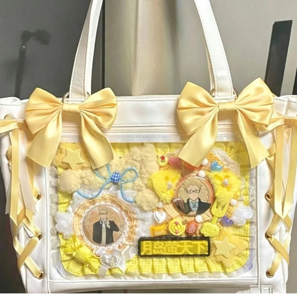 New Japanese Cute Sweet Ribbon Ita Bag Lolita Girls Transparent Handbags Fashion Large Capacity Tote Bag Aesthetic Shoulder Bags