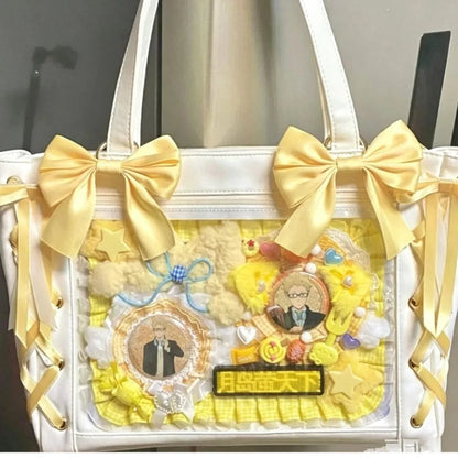 New Japanese Cute Sweet Ribbon Ita Bag Lolita Girls Transparent Handbags Fashion Large Capacity Tote Bag Aesthetic Shoulder Bags