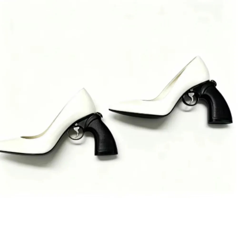 Multi Colored Patent Leather Pointed-Toe High heels Avant-Garde Gun-Shaped Heels Smooth Upper Cool Fashion Footwear