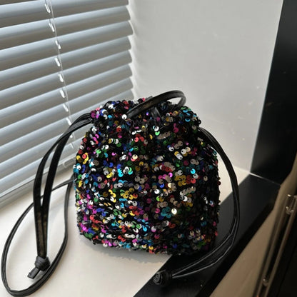 Shiny Sequin Drawstring Shoulder Bags for Women, Mini Crossbody Purse ,Sparkly Evening Handbag Suitable for Party Night Out