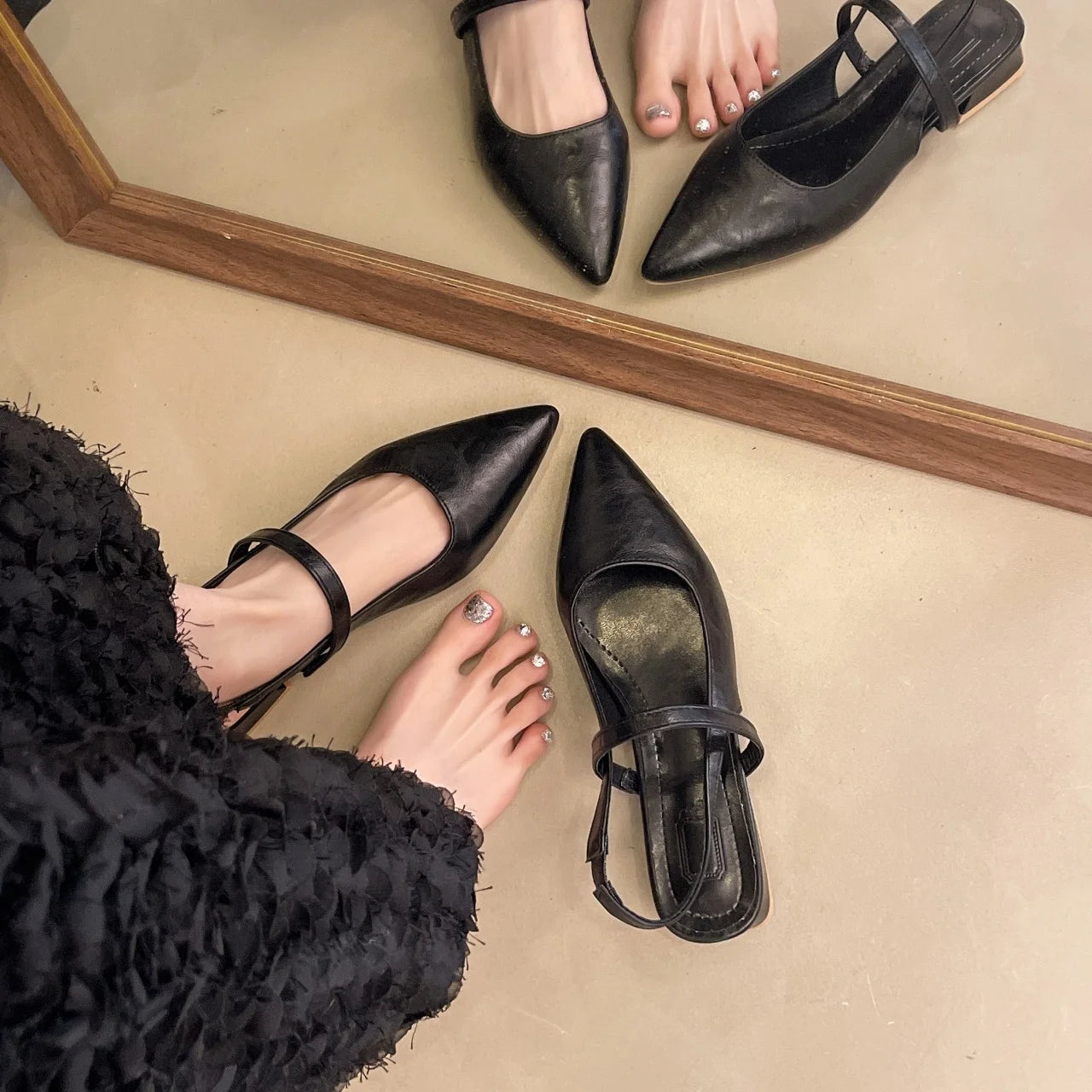 Luxury Summer Pointed Toe Women Sandals Fashion Singbacks Mules Shoes Ladies Elegant Low Heel Stripper Party Sandalias