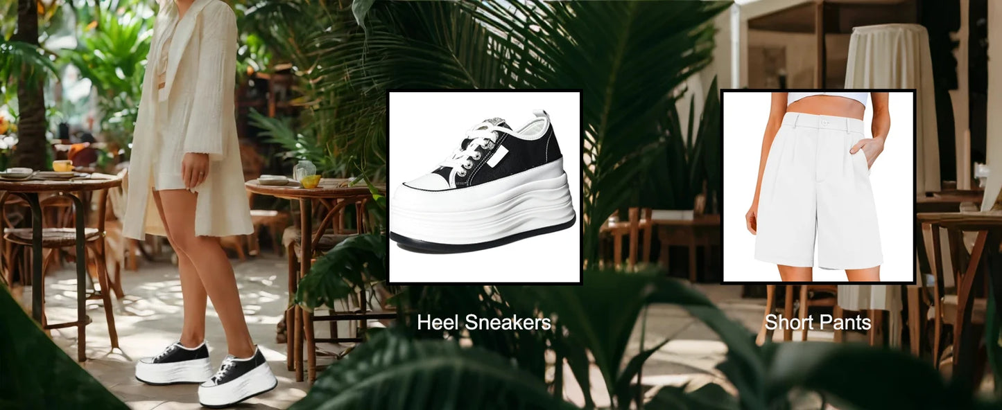 Fujin Casual Shoes For Woman Shoes on Platform Heel Shoes 9 cm 3 inch  White Comfortable High Heel Hidden Chunky Wedge Sneakers