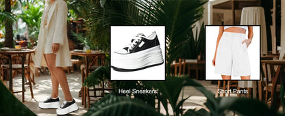 Fujin Casual Shoes For Woman Shoes on Platform Heel Shoes 9 cm 3 inch  White Comfortable High Heel Hidden Chunky Wedge Sneakers