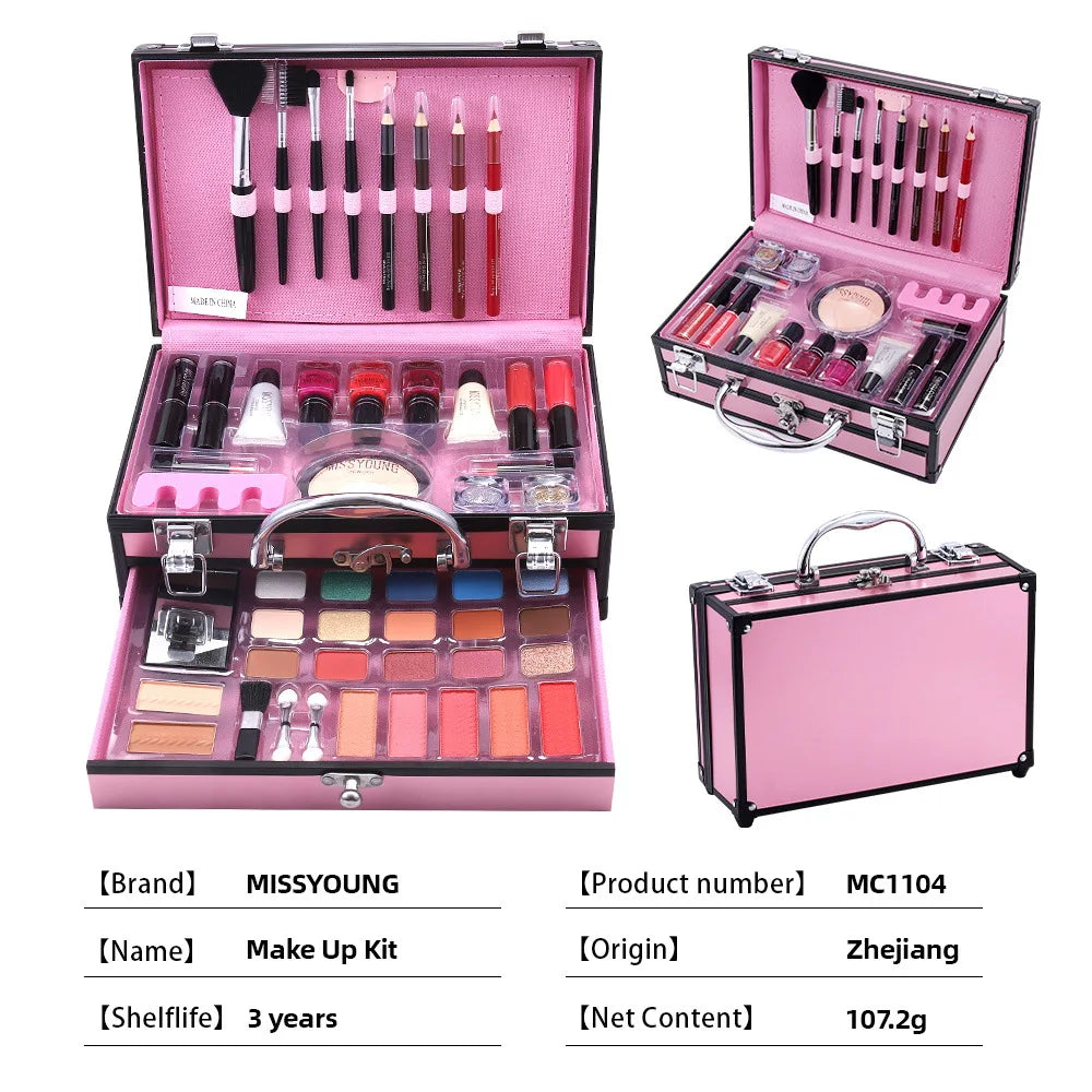 Professional Beginner Travel Portable Makeup Set Box Suitcase Kit Lipstick Brushes Nail Polish Set For Make up Eyeshadow Palette