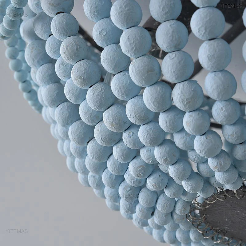 Blue Grey Wooden Beads 8 Lights Chandeliers For Foyers Vintage White Chandelier Lighting Bedroom Living Room Boho Pendant Light