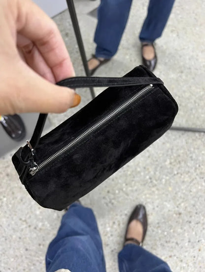 2025 New Luxury 90s Pen Holder Bag Genuine Soft Cowhide & Suede Mini Crossbody Bag Hand-Carry Vintage Shoulder Purse for Women