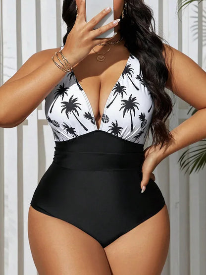 VigoJany 2025 Women Patchwork Plus Size Swimwear Strapped Push Up Large One Piece Swimsuit Brazilian Beach Chubby Bathing Suit