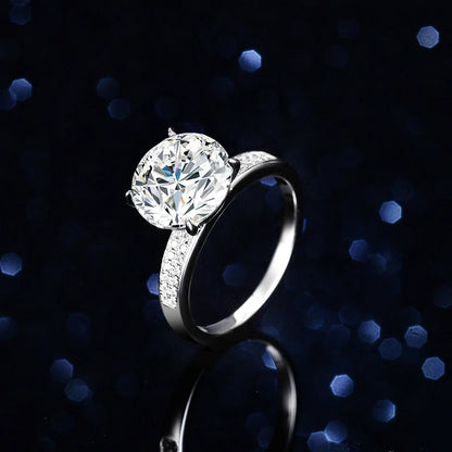 Women's 5 Carat Moissanite Double Row Ring - Classic 4-Prong PT950 Platinum, Elegant Solitaire Wedding Jewelry