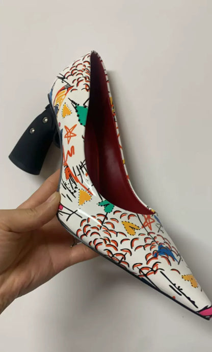 Multi Colored Patent Leather Pointed-Toe High heels Avant-Garde Gun-Shaped Heels Smooth Upper Cool Fashion Footwear