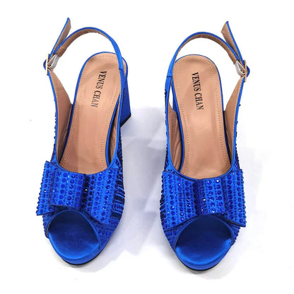 Mature Sweet 2024 Super Heels Peep Toe Ladies Slipper Shoes with Bag Set in Blue Color For Nigerian Women Wedding Party