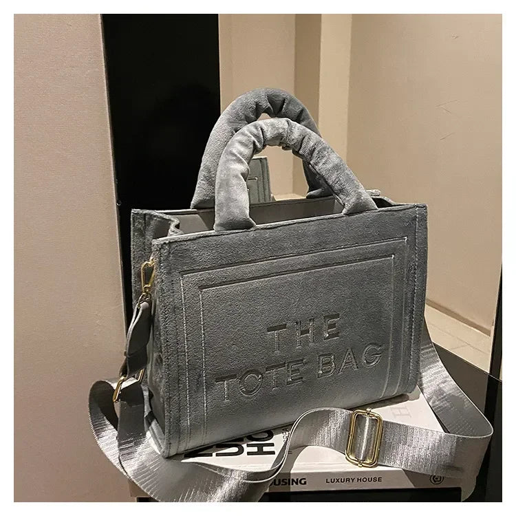 Female Square Tote Crossbody Bag Aesthetic Velour Elegant Letter Print Ladies Shoulder Bags Top Handle Women's Charisma Handbags