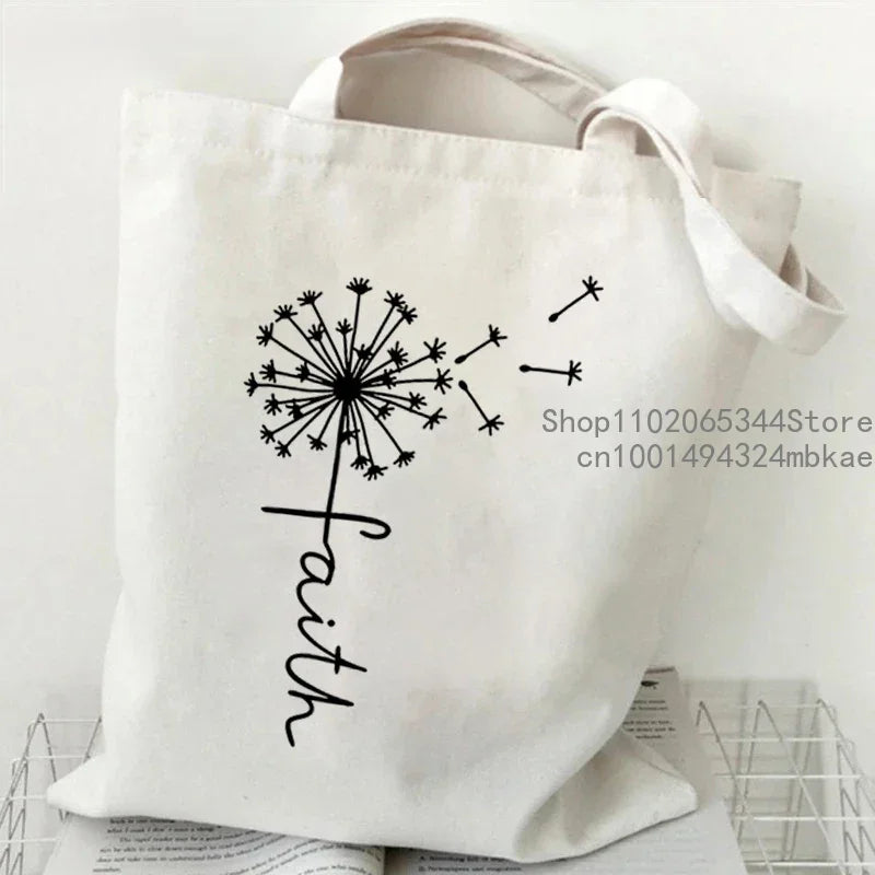 Faith Printed Heart Graphics Women Canvas Shoulder Tote Bag Casual Fashion Shopping Cases Bag Storage Handbag Christian Gifts