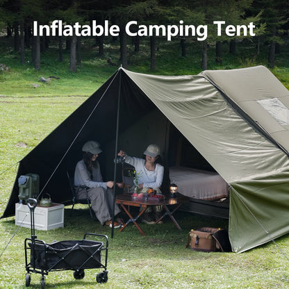 PAKICETUS 8-Person Inflatable Glamping Tent, Green Tent with Mesh Windows & Hand Pump with Extra-Large Canopy Living Room