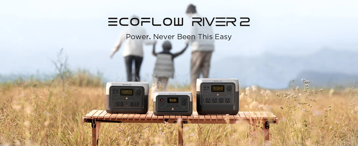 ECOFLOW Portable Power Station RIVER 2, 243Wh LiFePO4 Battery/ 1 Hour Fast Charging, 2 Up to 600W AC Outlets, Solar Generator
