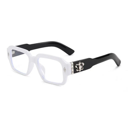 Retro Gothic Square Optical Glasses With Metal Fleur-de-lis Ornament Unisex Fashion Eyeglasses Anti Blue Light Computer Eyewear