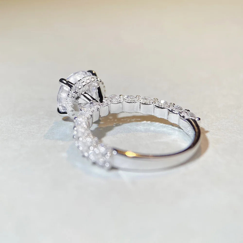 18K white gold and platinum PT950 moissanite diamond ring for women sterling silver 3 carat four-claw diamond ring for wedding