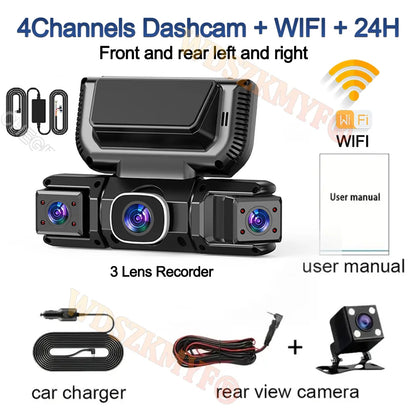 New 360 Degree 4CH Car Dvr HD 1080P Video Recorder WiFi Dashcam 24h Parking Monitor Front and Rear View Camera Car Recorder