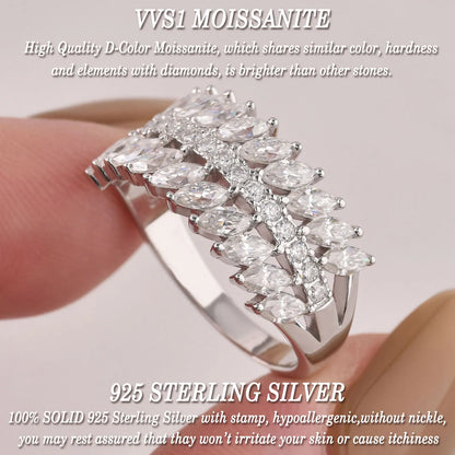 Newshe 925 Silver Marquise Moissanite Multi-Row Statement Rings for Women Bridal Elegant Wedding Engagement Band Luxury Jewelry