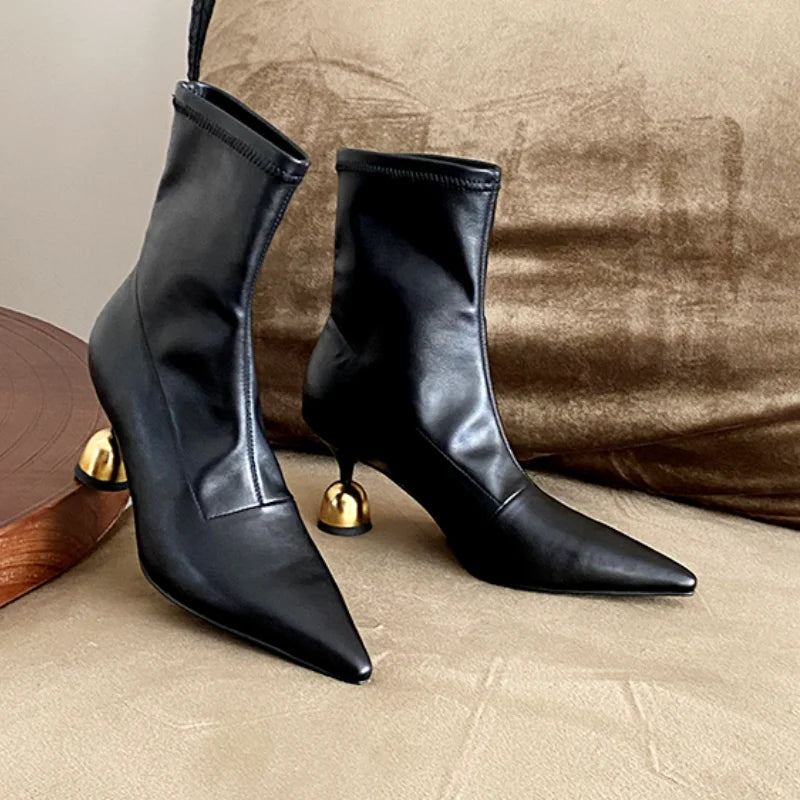 Elegant High Heels Women's Ankle Boots Designer Pointed Toe Heeled Shoes 2025 Fashion Winter Boots New Pumps Chelsea Mujer Botas