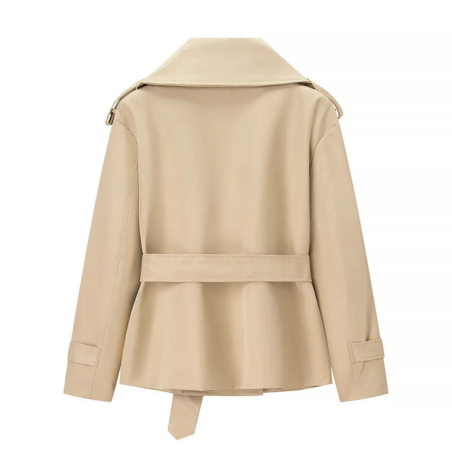 Aliexpress's Best-selling Cross-border European and American Style Women's Solid-color Belted Short Jacket Trench Coat Fashion