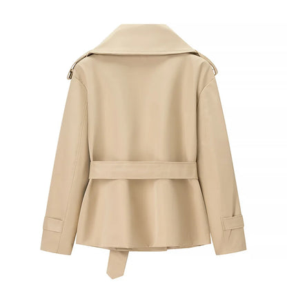 Aliexpress's Best-selling Cross-border European and American Style Women's Solid-color Belted Short Jacket Trench Coat Fashion
