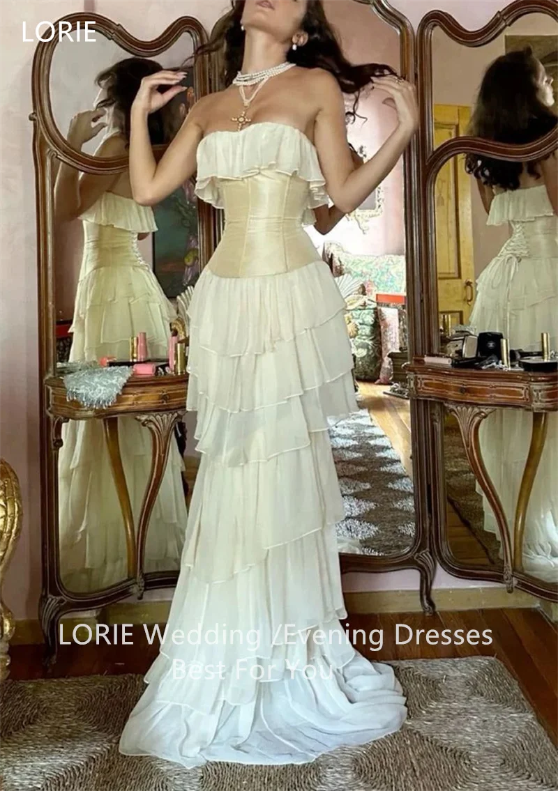 LORIE Ivory Chiffon Party Dresses Strapless Layer Pleat Sleeveless Evening Prom Dress Floor-Length Prom Gowns 2025 Customized