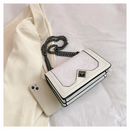Leather Shoulder Bag Chain Purse for Women - Fashion Crossbody Bags Vintage Snake Print Underarm Bag Square Satchel Handbag