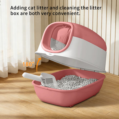 Switchable Open/Semi-Enclosed Cat Litter Box, Extra Large Jumbo Size for Multi-Cat Households, Splash-Proof and Anti-Tracking, Dual-Mode Over-the-Top Litter Pan, Low-Entry for Easy Cleaning，Suitable for cats of different si