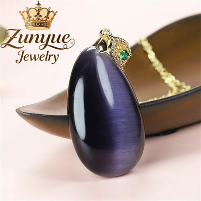 Natural Colorful Cat's Eye Stone Pendant Necklace Elegant Fashion Daily Wear Luxury Quality Fine Jewelry For Women Unisex Gift