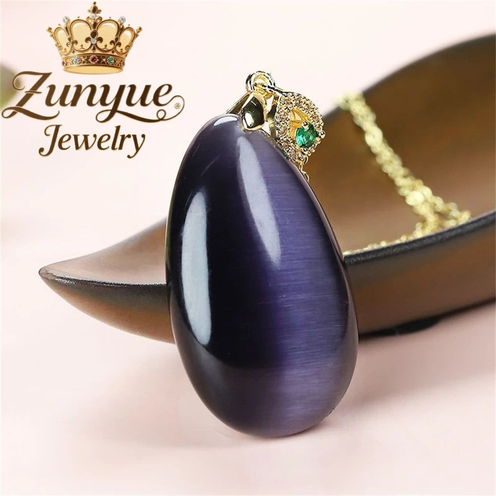 Natural Colorful Cat's Eye Stone Pendant Necklace Elegant Fashion Daily Wear Luxury Quality Fine Jewelry For Women Unisex Gift