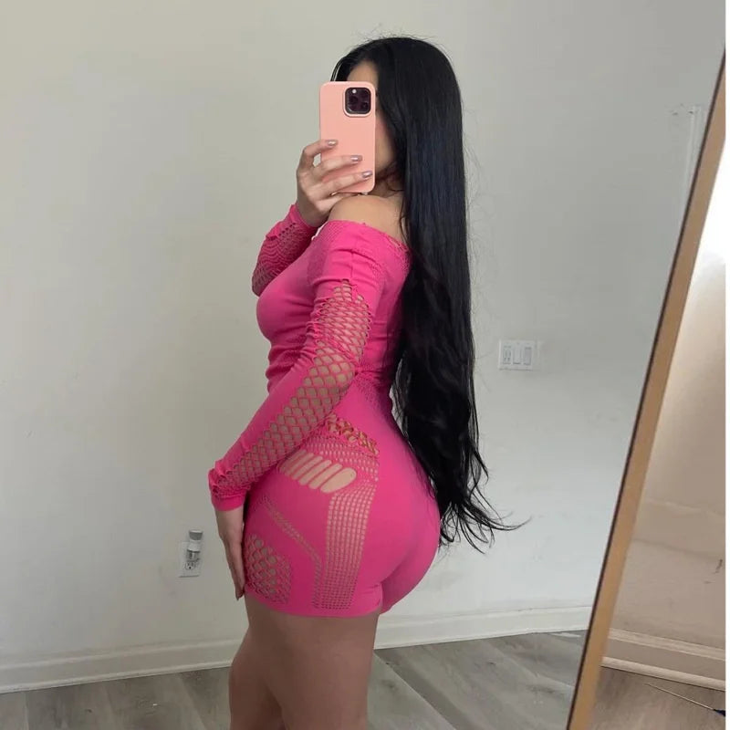 Wholesale Clothing Hollow Out Jumpsuit Women 2024 One-pieces Rompers Womens Black Bodycon Rose Red Long Sleeve Romper Playsuits