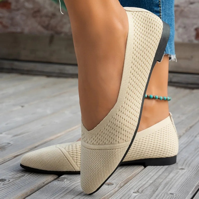 Summer Fashion Solid Color Low-Top Shoes Luxury Round Toe Women's Knit Slip-on Outdoor Walking Shopping Women's Flat Shoes 36-43