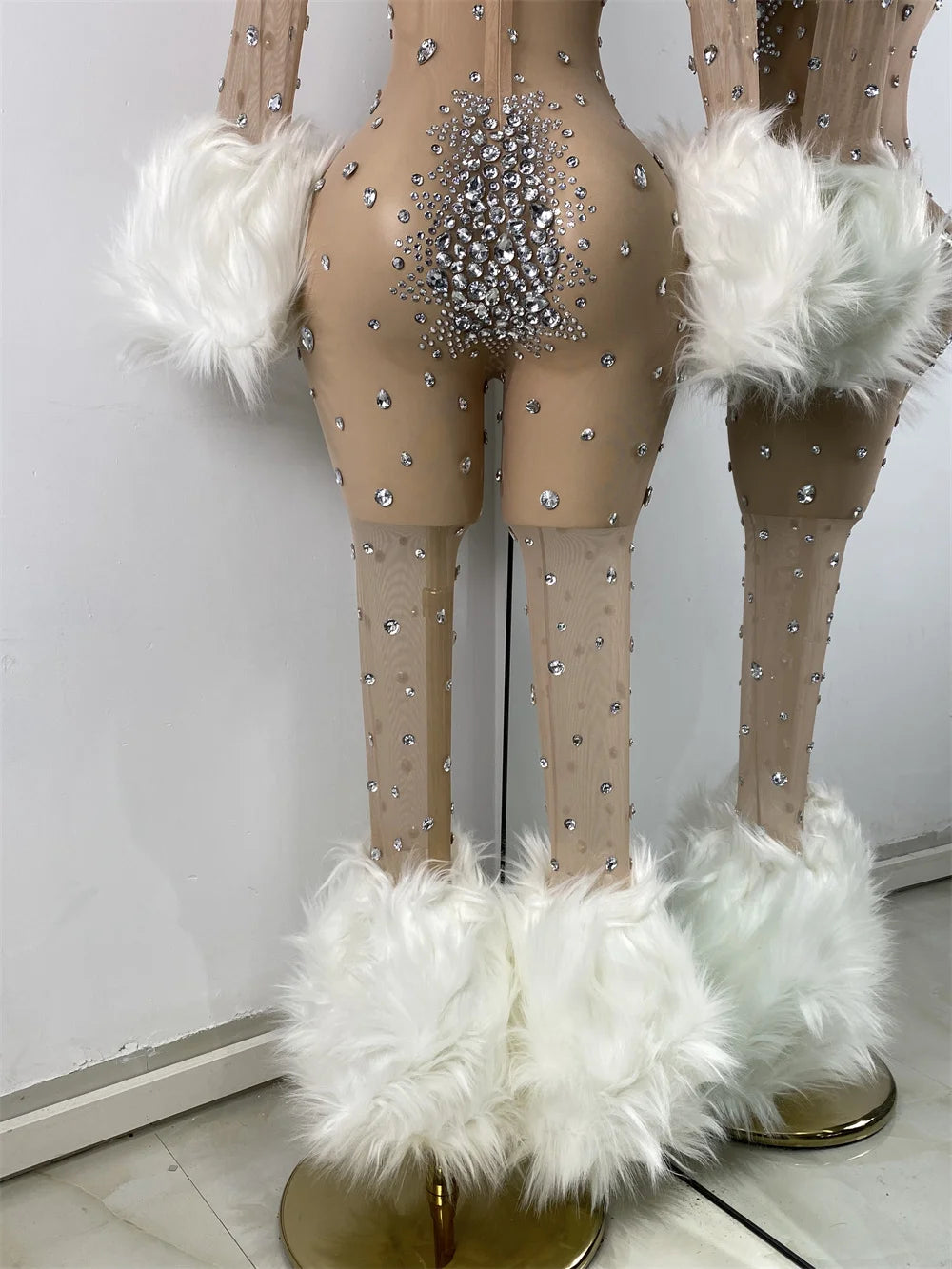 Luxury Diamonds Mesh Transparent Stretchy Jumpsuit for Women Sexy Long Sleeve Performance Singer Costume Nightclub Outfit 2025