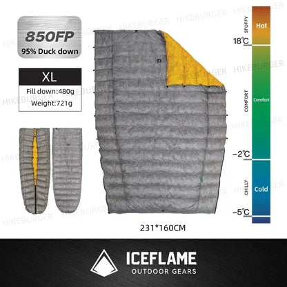 ICE Flame NXT 850FP Down Quilt Outdoor Camping Multifunctional Ultralight New Duck Down Quilt Waterproof Bottomless Sleeping Bag