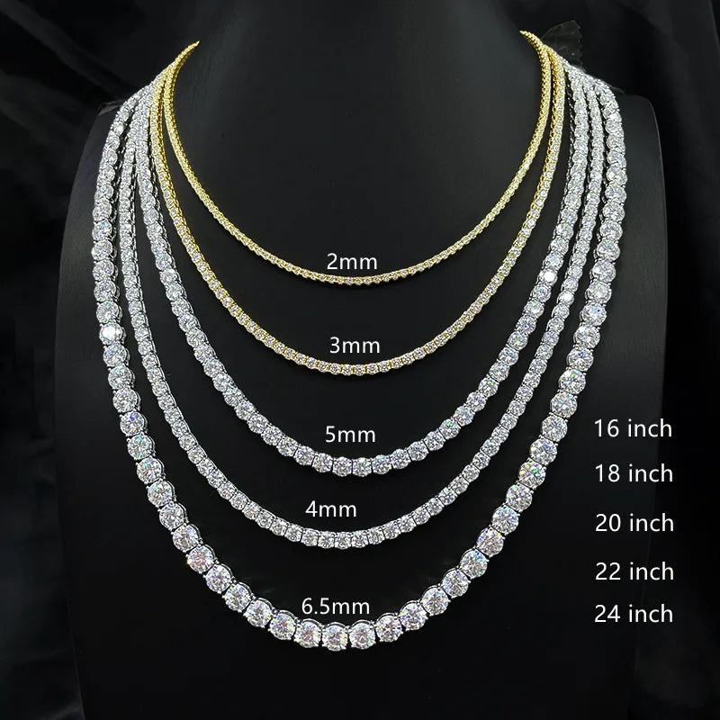 2/3/4/5mm Real Moissanite Tennis Necklace Bracelet For Women Men 925 Sterling Silver Full Diamonds With GRA Hiphop Party Jewelry