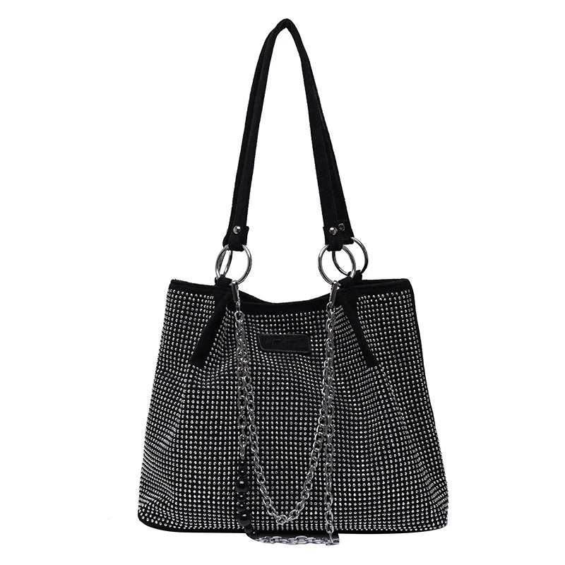 2024 Fashion Women Bling Diamonds Handbag Large Capacity PU Leather Big Totes Designer Female Chain Shoulder Bags Shopping Bags