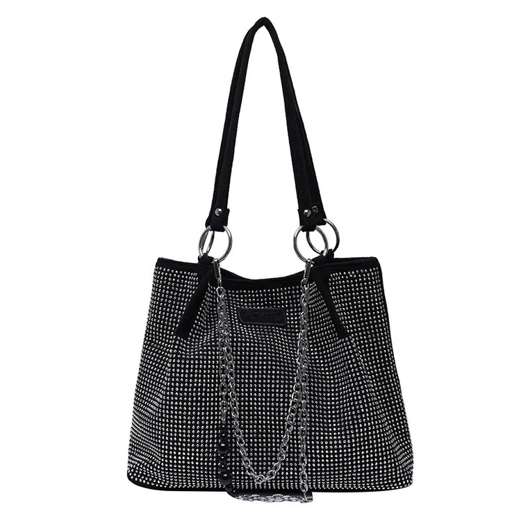2024 Fashion Women Bling Diamonds Handbag Large Capacity PU Leather Big Totes Designer Female Chain Shoulder Bags Shopping Bags