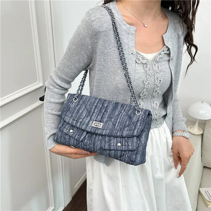 Korean Brand Shoulder Bag 2026 New Denim Side Bags for Women Ladies Crossbody Solid Fashion Chain Designer Daily Commuter City