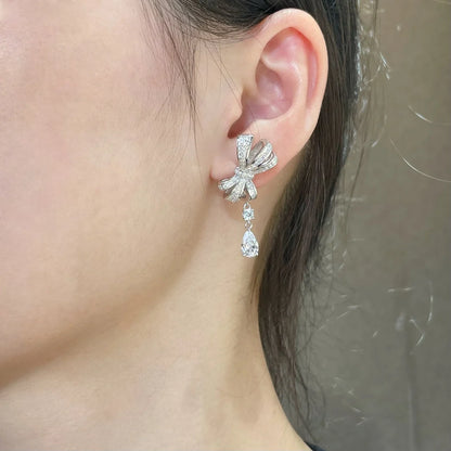 Fashion luxury jewelry S 925 sterling silver bow full diamond women's earrings. Valentine's Day gift