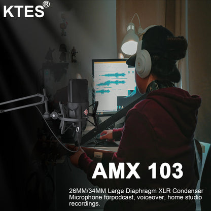 AMX 103 XLR Condenser Microphone 48V Phantom Power Mic for Audio Interface Mixer Studio Recording Podcast Streaming Voice Over
