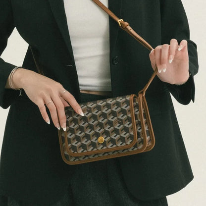 Luxury Monogram Messenger Bag Women Geometric Print 3D Cube Coated Canvas Crossbody Bag Classic Versatile Elegant Shoulder Bag