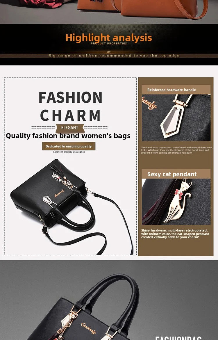 Fashionable women's handbag set, simple shoulder bag, suitable for professional commuting and street photography, versatile