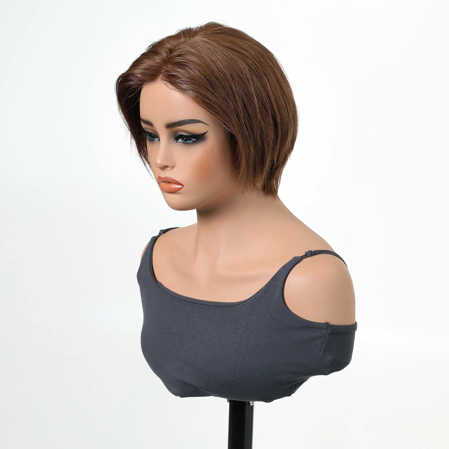 Brazilian 4x1 Lace Front Short Bob Human Hair Wig Brown Pre Plucked Glueless Straight Wig For Women Daily Natural Hairline